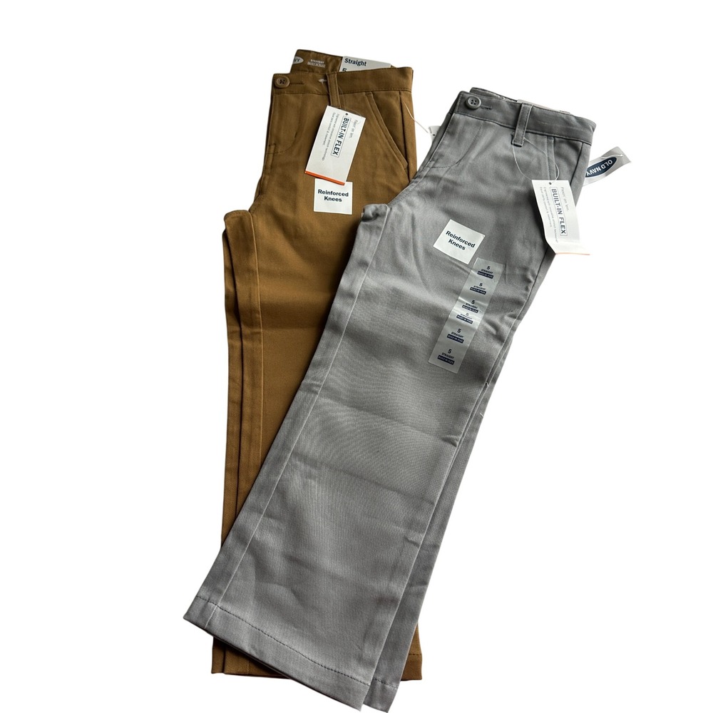 Old Navy Boys 5 Straight Built-In Flex Chino Pants Reinforced Knee Bundle 2pk